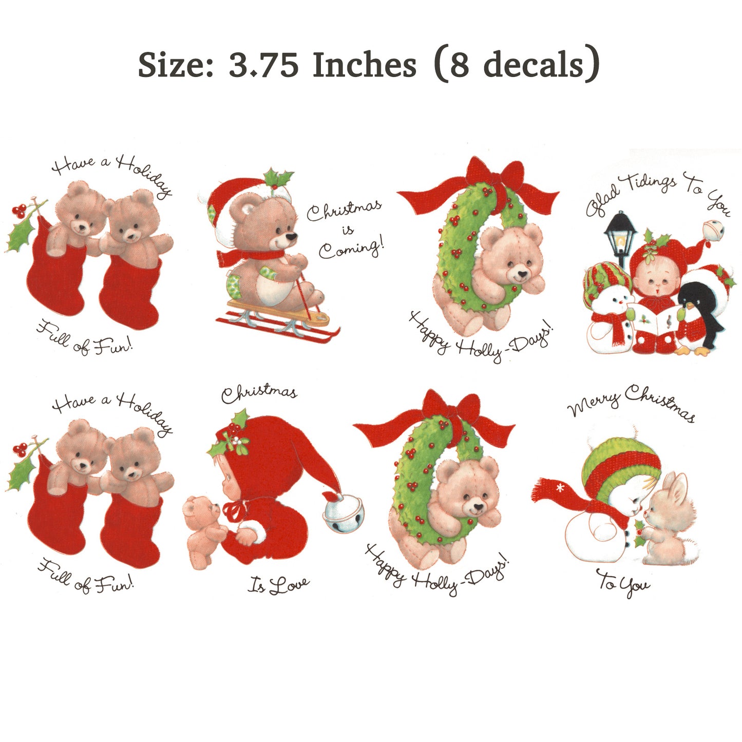 Christmas Teddy Bear Snowman Child Overglaze Waterslide Ceramic Decals