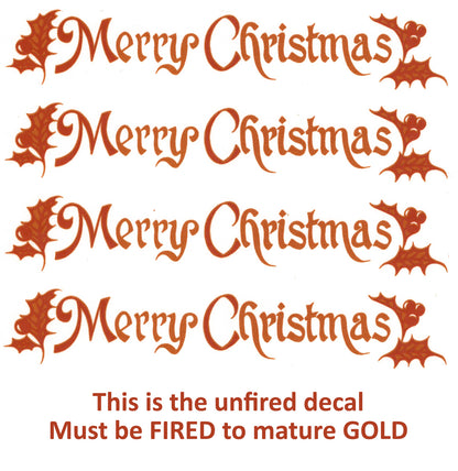 Gold Merry Christmas Overglaze Ceramic Decals