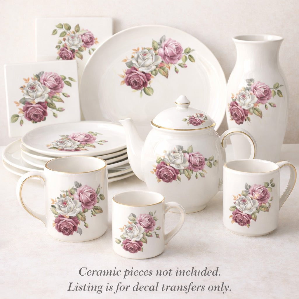 Pink White Rose Flower Spray Waterslide Ceramic Decals