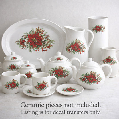 Christmas Poinsettia Flowers Overglaze Waterslide Ceramic Decals