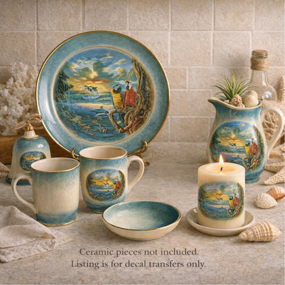 Parrot Dolphin Whale Ocean Paradise Overglaze Waterslide Ceramic Decals