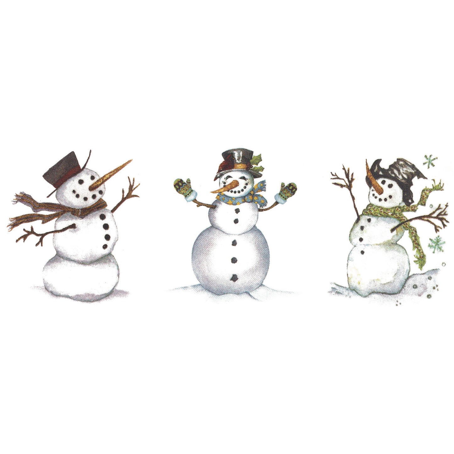 Happy Snowman Trio Overglaze Ceramic Decals