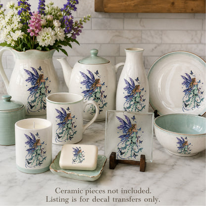 Fairy Butterflies Purple Teal Overglaze Waterslide Ceramic Decals