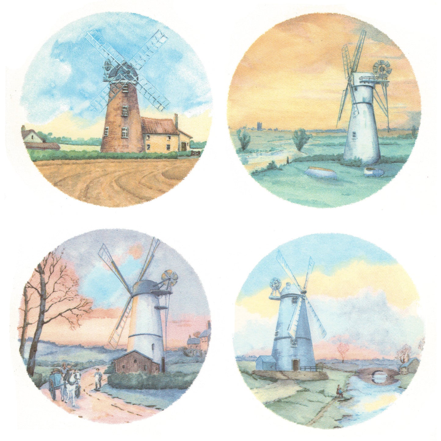 Windmill Designs Set of 4 Overglaze Waterslide Ceramic Decals
