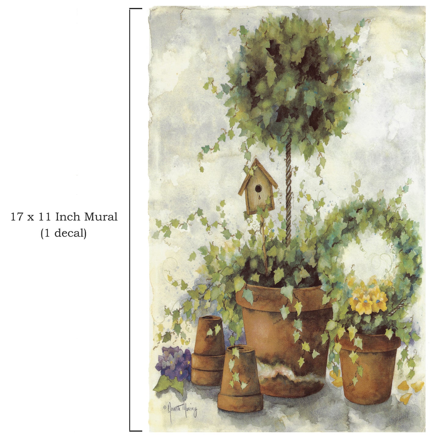 Topiary Bird House 17 x 11 Inch Mural 1 pc Overglaze Ceramic Decal