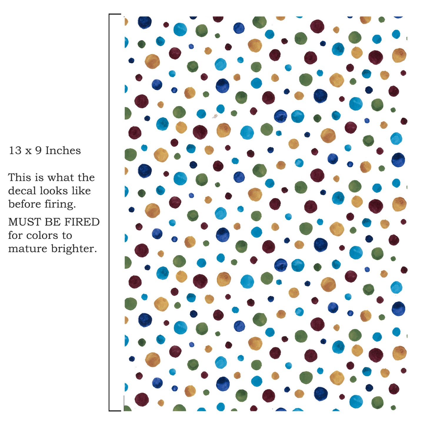 Watercolor Polka Dot Small 9 x 13 Inch Overglaze Ceramic Decal Sheet