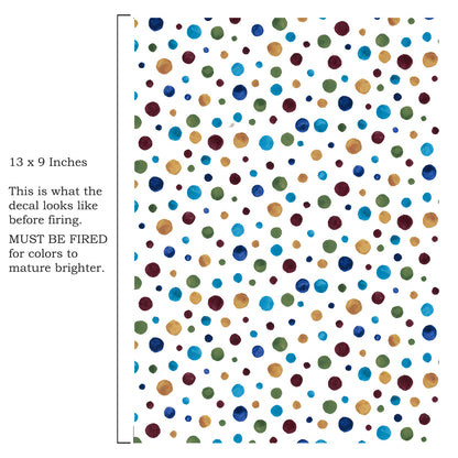 Watercolor Polka Dot Small 9 x 13 Inch Overglaze Ceramic Decal Sheet
