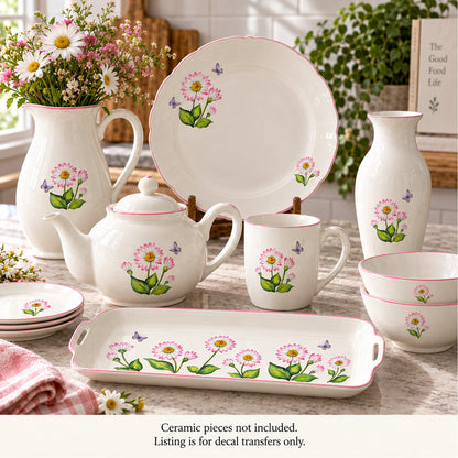 White Daisies and Butterflies Overglaze Ceramic Decals
