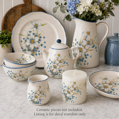 Dogwood and Forget Me Knot Overglaze Waterslide Ceramic Decals