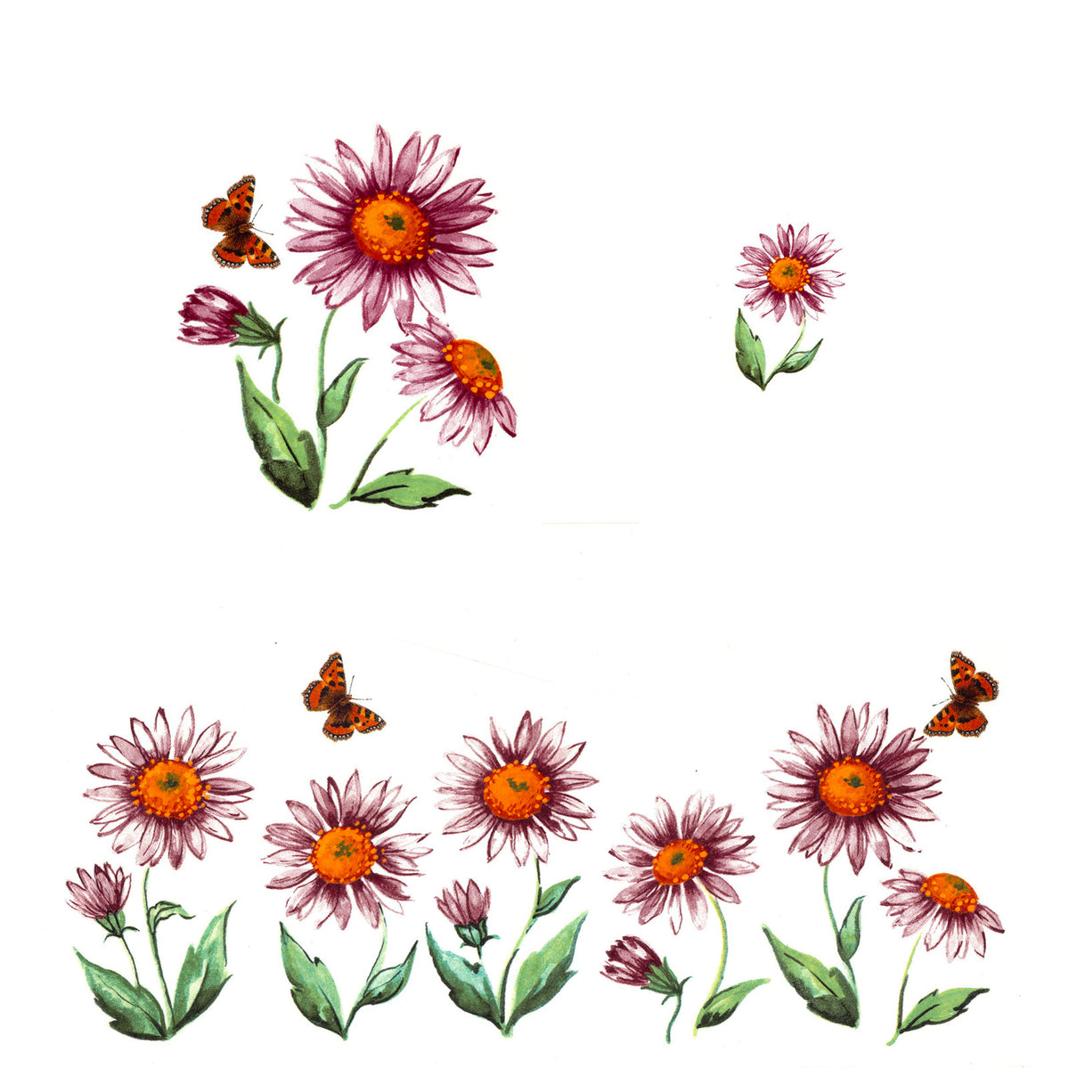 Pink Daisy Flowers and Butterflies Overglaze Ceramic Decals