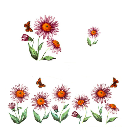 Pink Daisy Flowers and Butterflies Overglaze Ceramic Decals