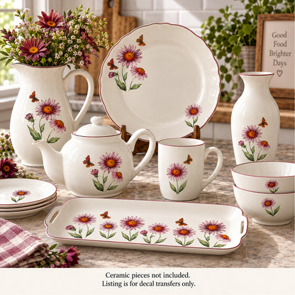 Pink Daisy Flowers and Butterflies Overglaze Ceramic Decals