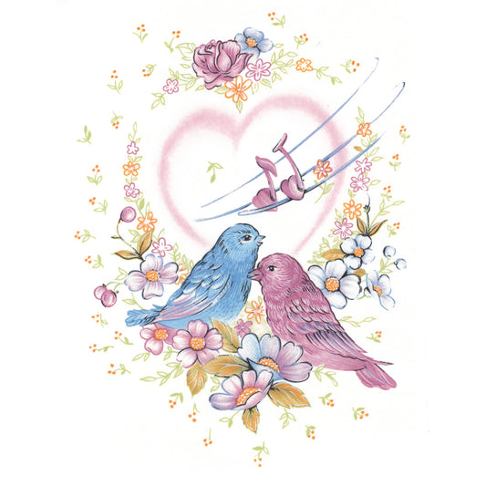 Lovebirds Heart Blue Pink Birds Overglaze Ceramic Decals