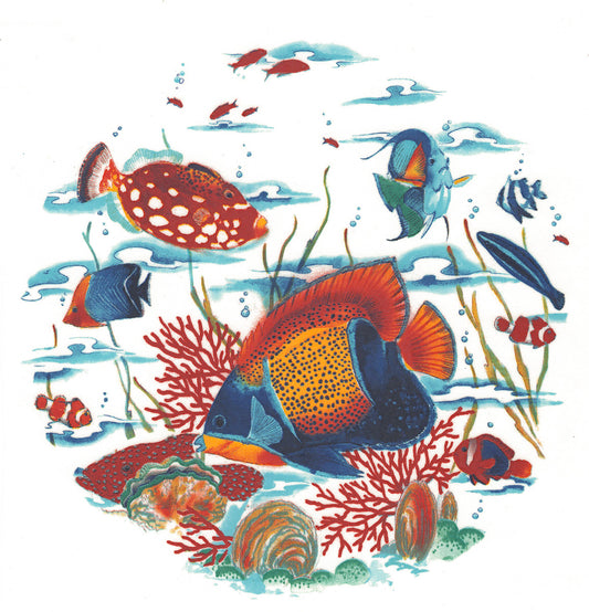 Tropical Fish Red Blue Yellow Overglaze Ceramic Decals
