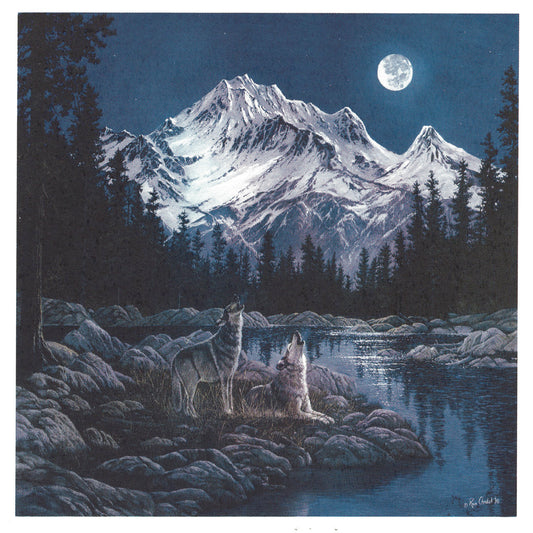 Midnight Wolves Howling Square Overglaze Waterslide Ceramic Decals