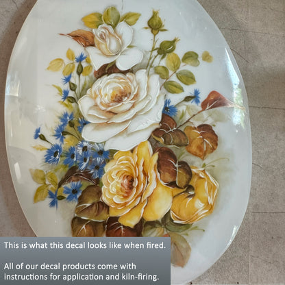 White Yellow Rose Flower Spray Overglaze Ceramic Decals