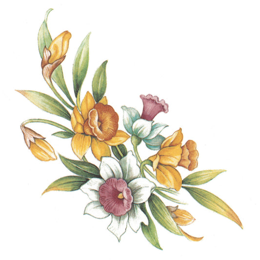 Pink Yellow Daffodil Flowers 3 pcs 4.25 Inch Overglaze Waterslide Ceramic Decals