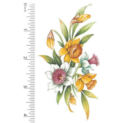 Pink Yellow Daffodil Flowers 3 pcs 4.25 Inch Overglaze Waterslide Ceramic Decals
