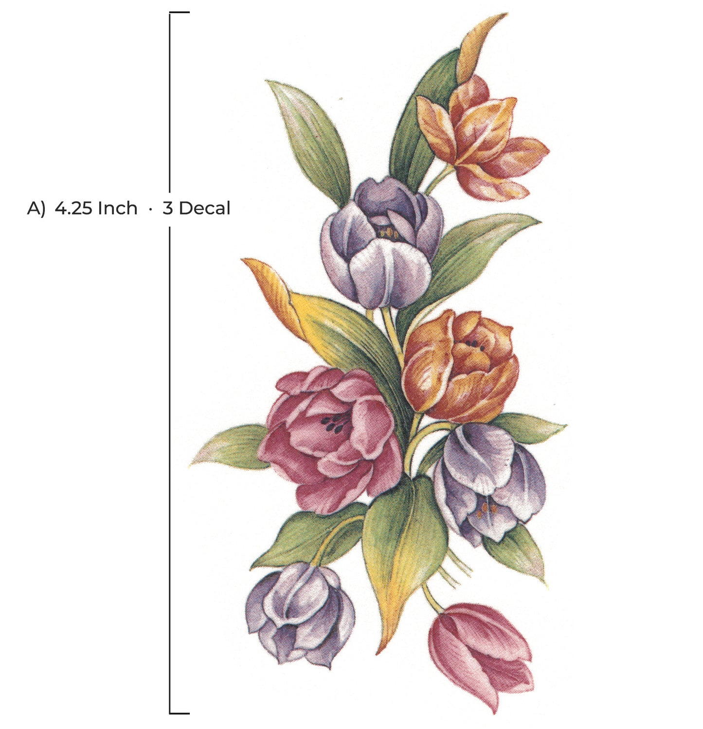 Pink Purple Tulip Flowers Overglaze Waterslide Ceramic Decals