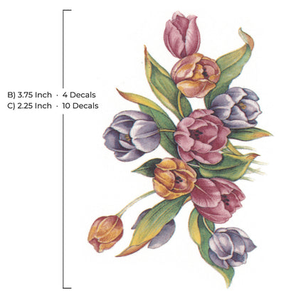Pink Purple Tulip Flowers Overglaze Waterslide Ceramic Decals