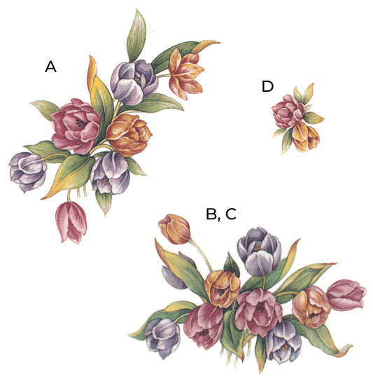 Pink Purple Tulip Flowers Overglaze Waterslide Ceramic Decals