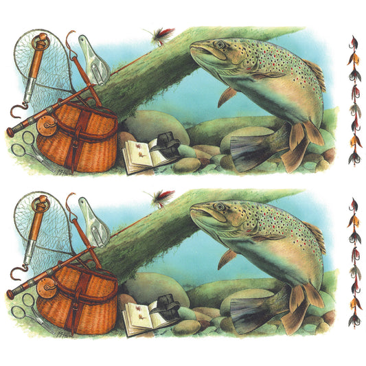 Trout Fish Flower Wrap Wraparound 7.5 X 3.5 Inch 2 pcs Overglaze Waterslide Ceramic Decal