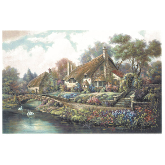 Thatched Cottage Bridge Tray 11 x 7 Inch 1 pc Overglaze Waterslide Ceramic Decal