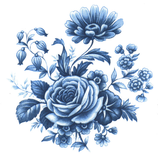Blue Delft Rose Bouquet Overglaze Ceramic Decals