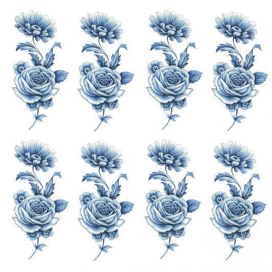 Blue Delft Rose Spray Overglaze Ceramic Decals