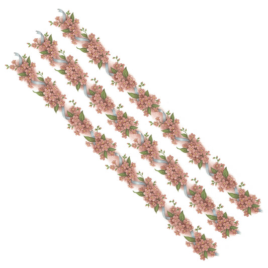 Forget Me Not Peach Pink Flowers Borders 11.5 Inch 3 pcs Ceramic Waterslide Decals