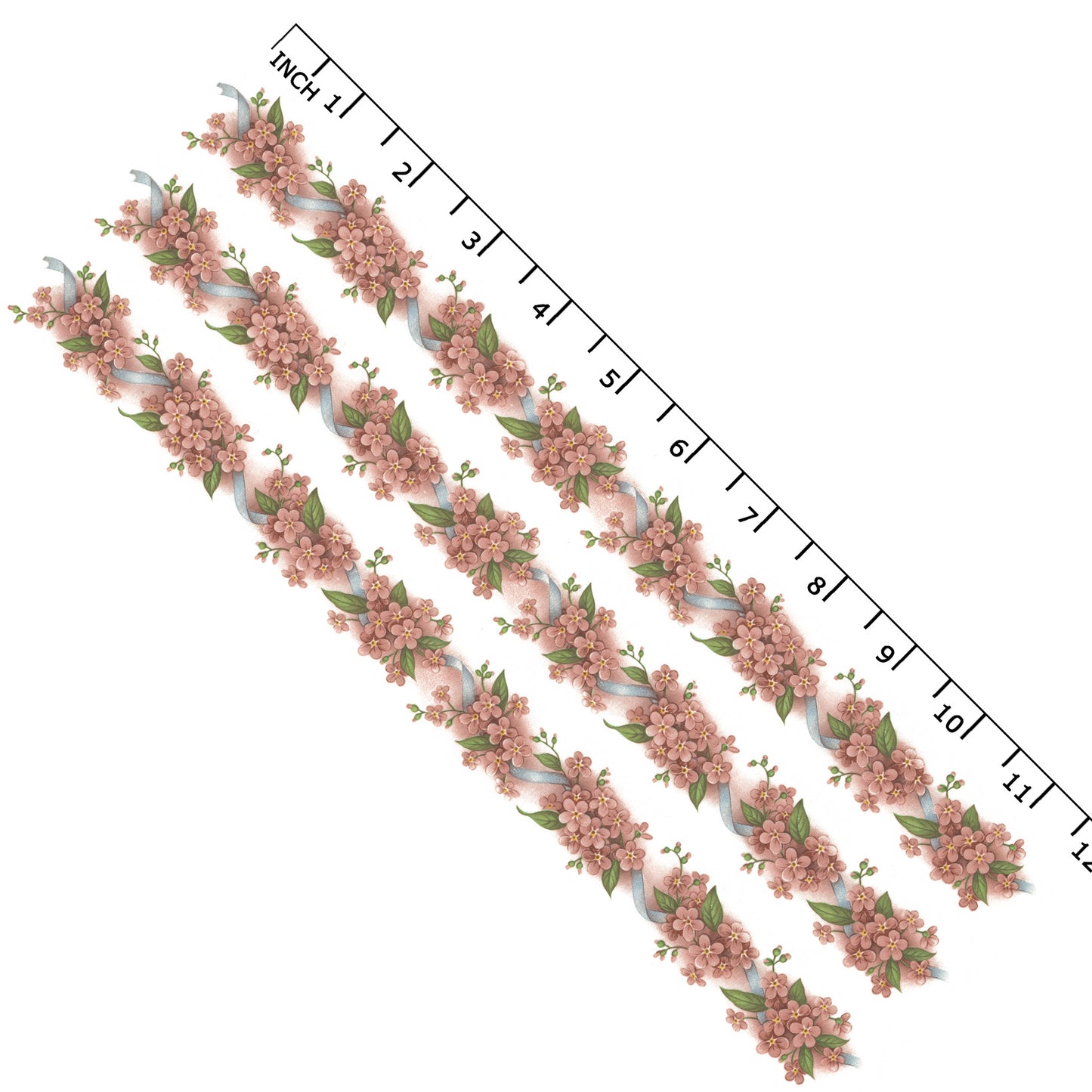 Forget Me Not Peach Pink Flowers Borders 11.5 Inch 3 pcs Ceramic Waterslide Decals
