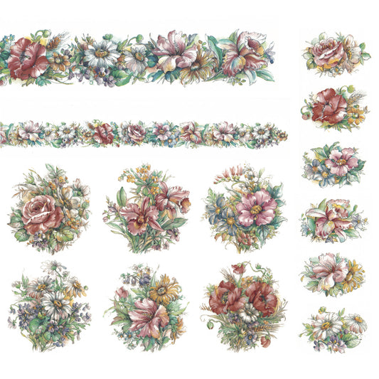 Wildflower Pink Orchid White Daisy Bouquet Motif Waterslide Ceramic Decals