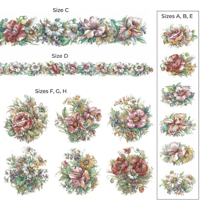 Wildflower Pink Orchid White Daisy Bouquet Motif Waterslide Ceramic Decals