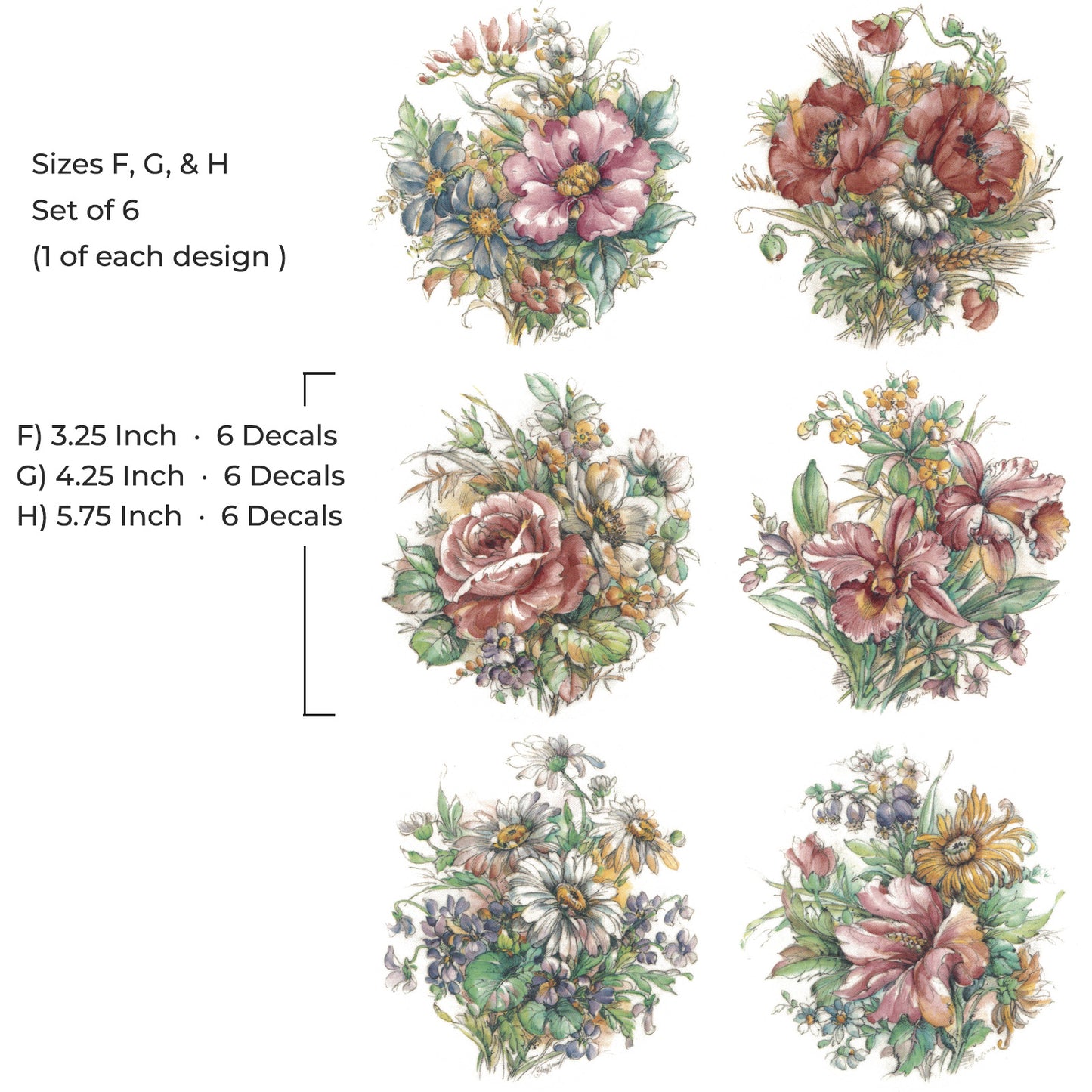 Wildflower Pink Orchid White Daisy Bouquet Motif Waterslide Ceramic Decals