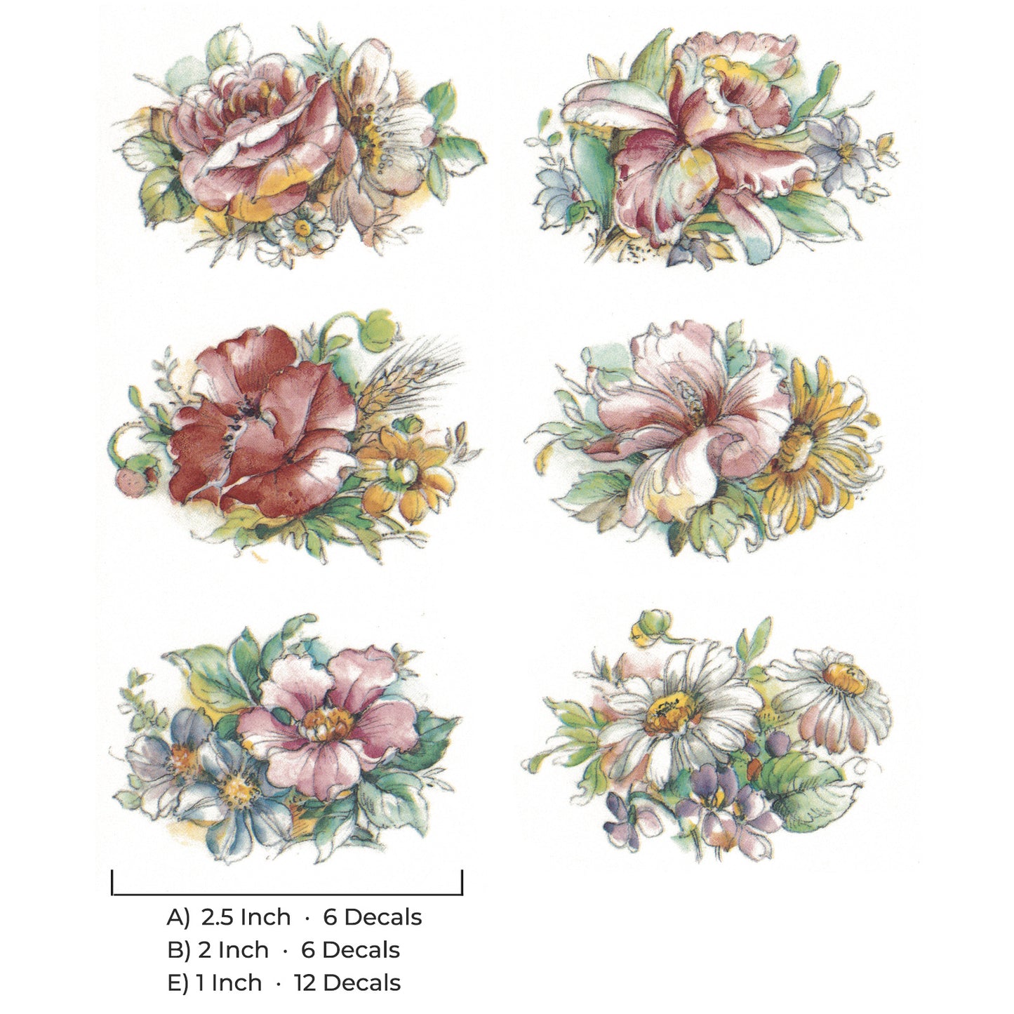 Wildflower Pink Orchid White Daisy Bouquet Motif Waterslide Ceramic Decals