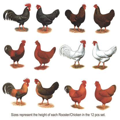 Rooster Hen 12 pc Set Select-A-Size Overglaze Waterslide Ceramic Decals