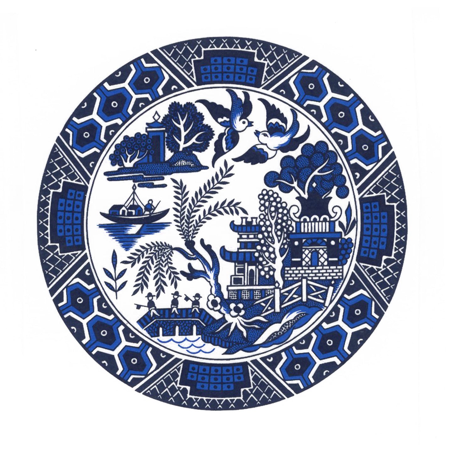 Blue Willow China Rounds with Borders Overglaze Waterslide Ceramic Decals