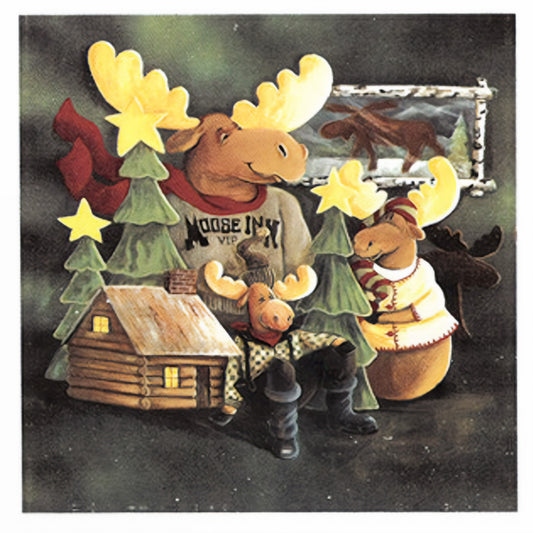 Moose Inn Cabin Lodge Trees with Background Overglaze Waterslide Ceramic Decals