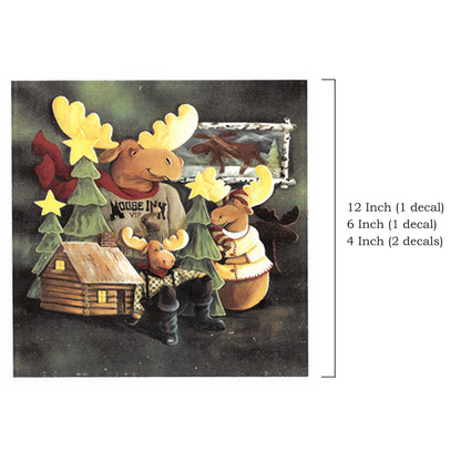 Moose Inn Cabin Lodge Trees with Background Overglaze Waterslide Ceramic Decals