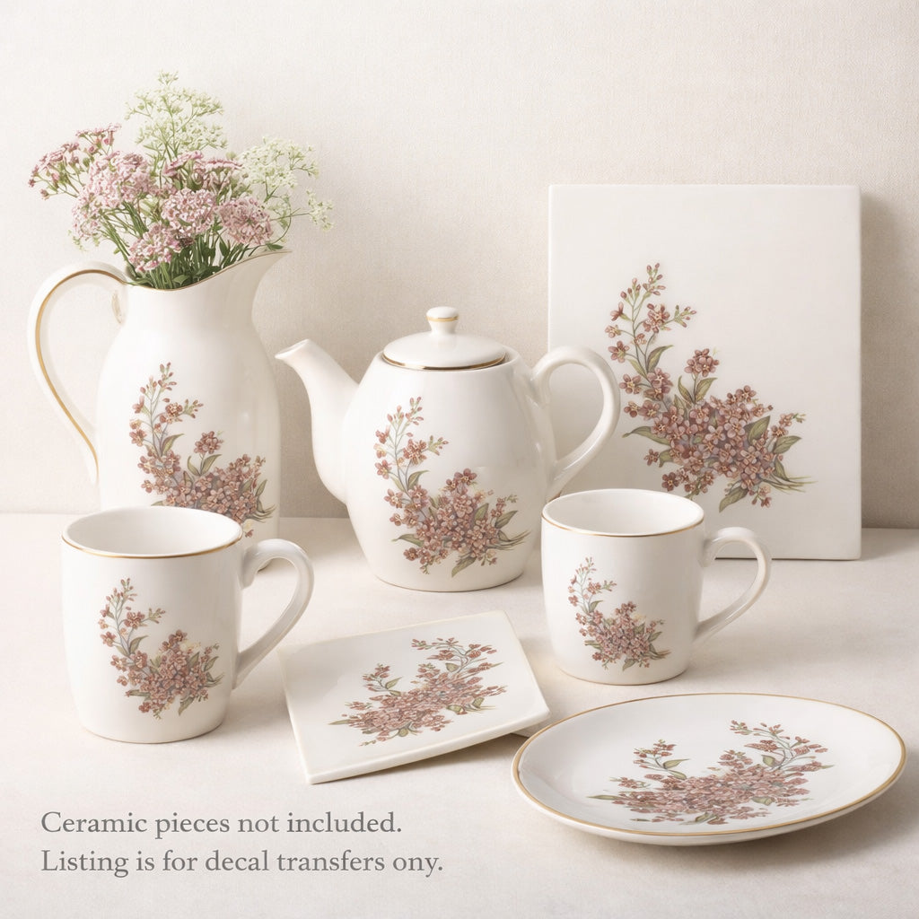 Forget Me Not Peach Pink Flowers Select-A-Size Ceramic Waterslide Decals