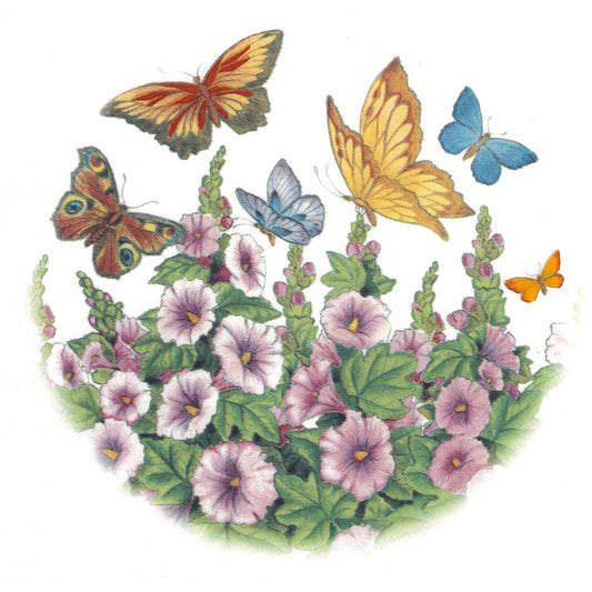 Butterflies in Hollyhock Garden Overglaze Ceramic Decals