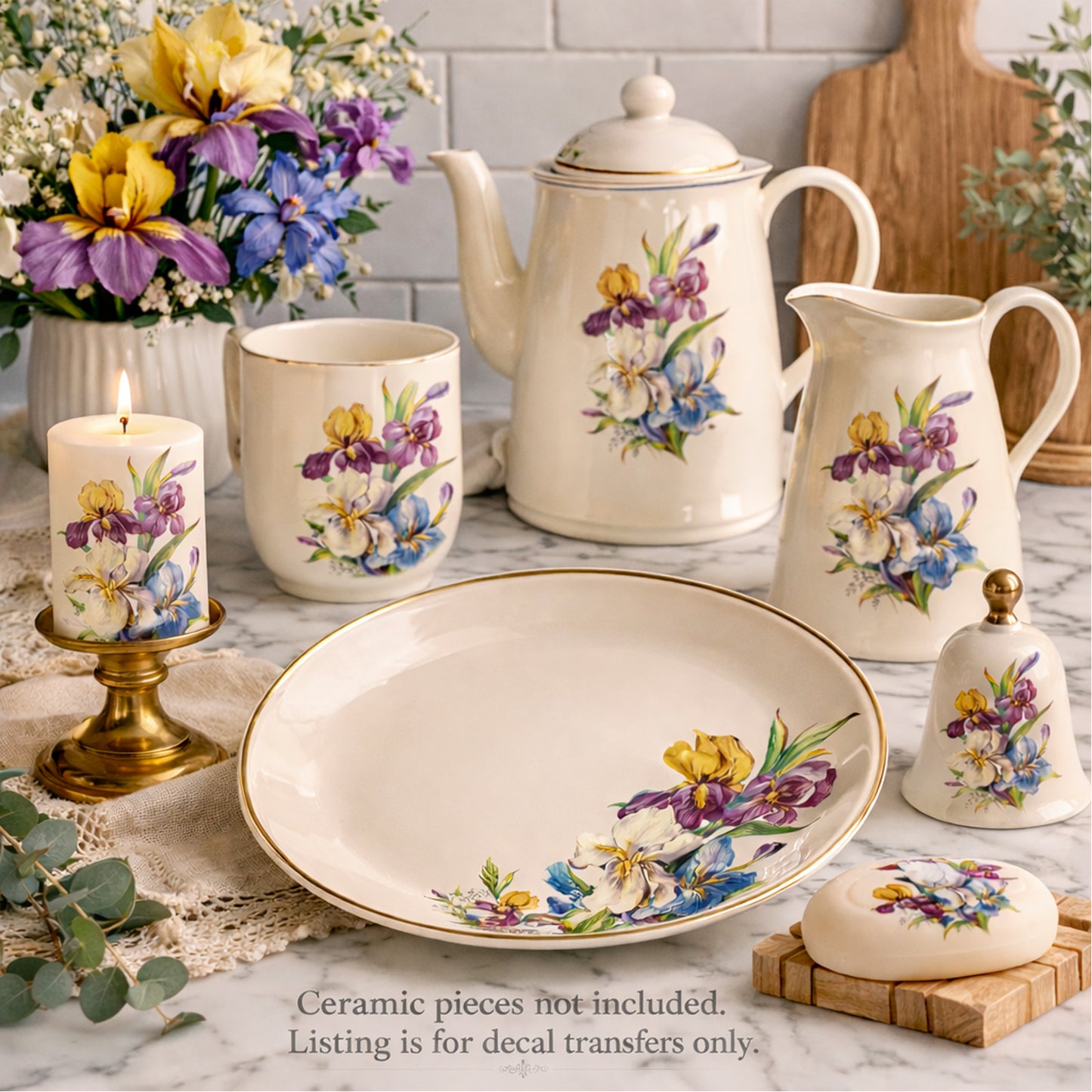 Flowers Iris Overglaze Ceramic Decals