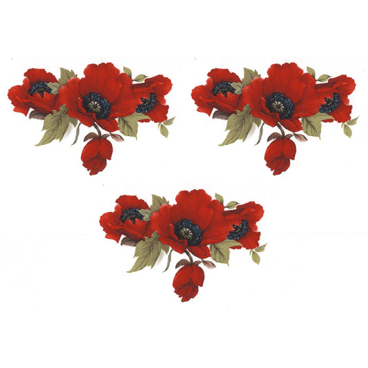 Red Poppy Flower Spray F Overglaze Ceramic Decals