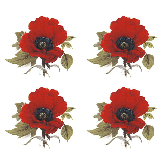 Red Poppy Flower Singles Overglaze Ceramic Decals