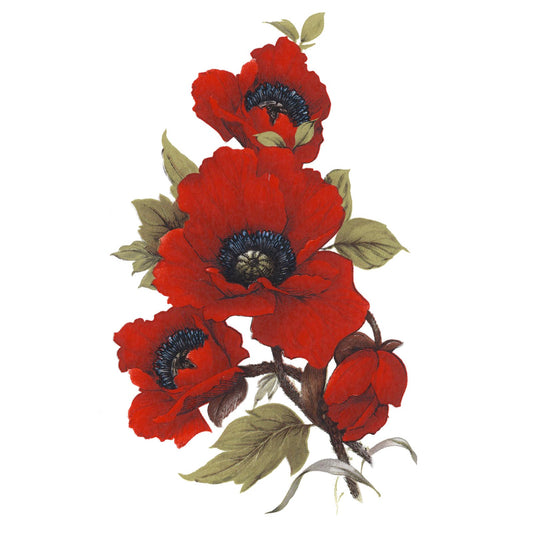 Red Poppy Flower Spray Overglaze Ceramic Decals