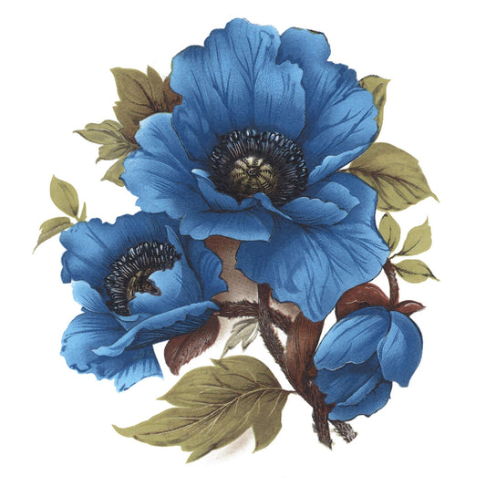 Blue Poppy Flower Overglaze Ceramic Decals