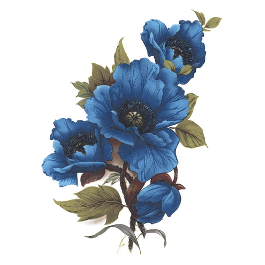 Blue Poppy Flower Spray Overglaze Ceramic Decals
