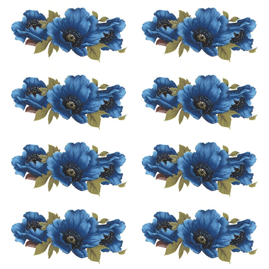 Blue Poppy Flower Style J Overglaze Ceramic Decals