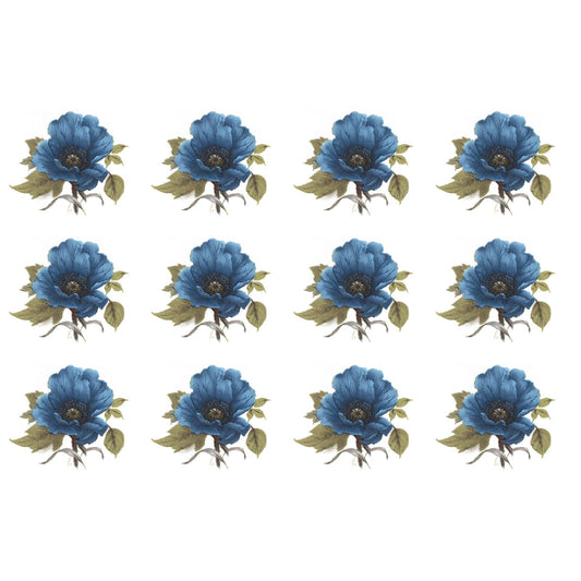 Blue Poppy Flower Singles Overglaze Ceramic Decals