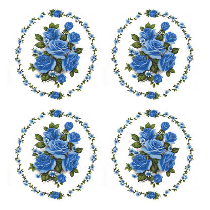 Rose Blue Flower Oval with Border Overglaze Waterslide Ceramic Decals